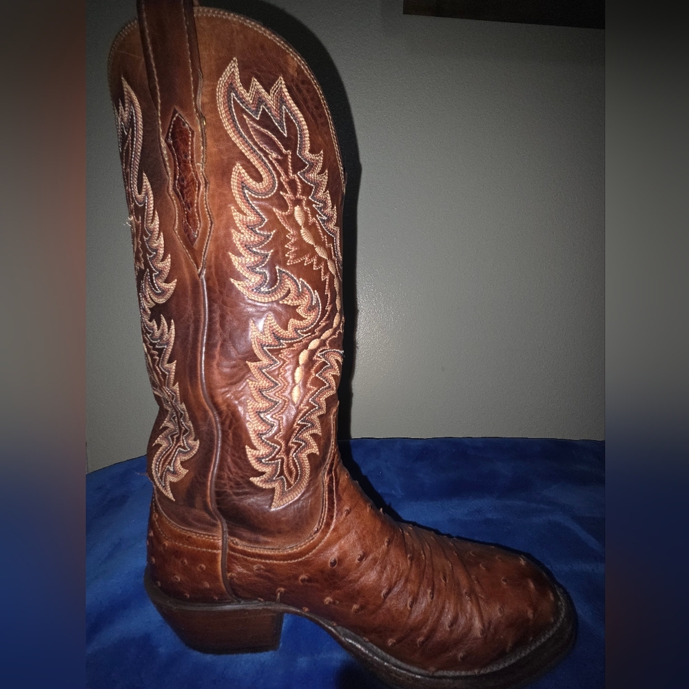 Lucchese Men's Brown Ostrich Leather Boots - Picture 8 of 16